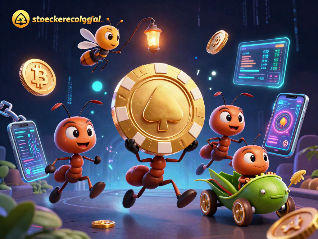 Engage with stoeckerecological's thrilling gaming scene depicting cartoon ants in a heist with vibrant gambling elements.