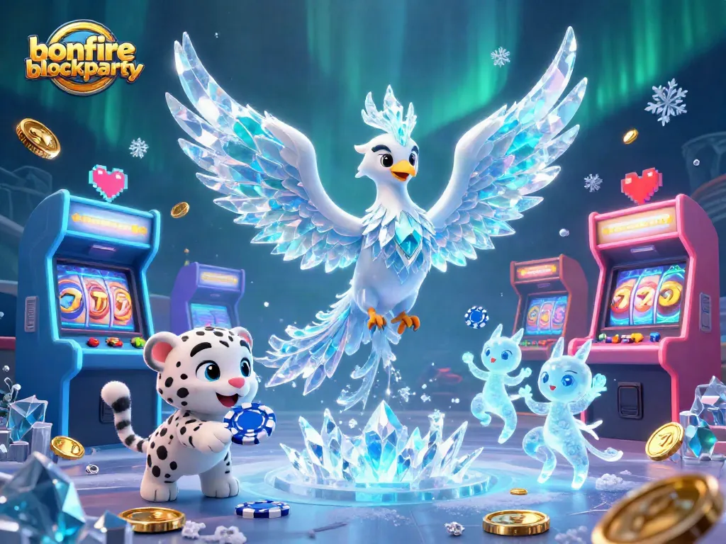 Engage in exciting gameplay at bonfireblockparty with a dynamic 3D casino scene featuring vibrant characters and symbols.